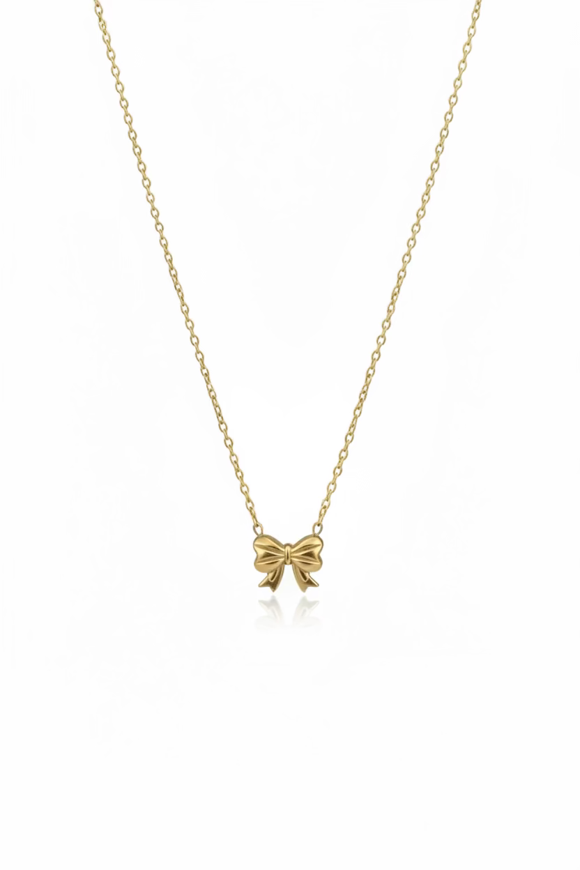 Dainty Bow Pendant Necklace | Minimalist Ribbon Charm Jewelry | Anti-Tarnish Stainless Steel