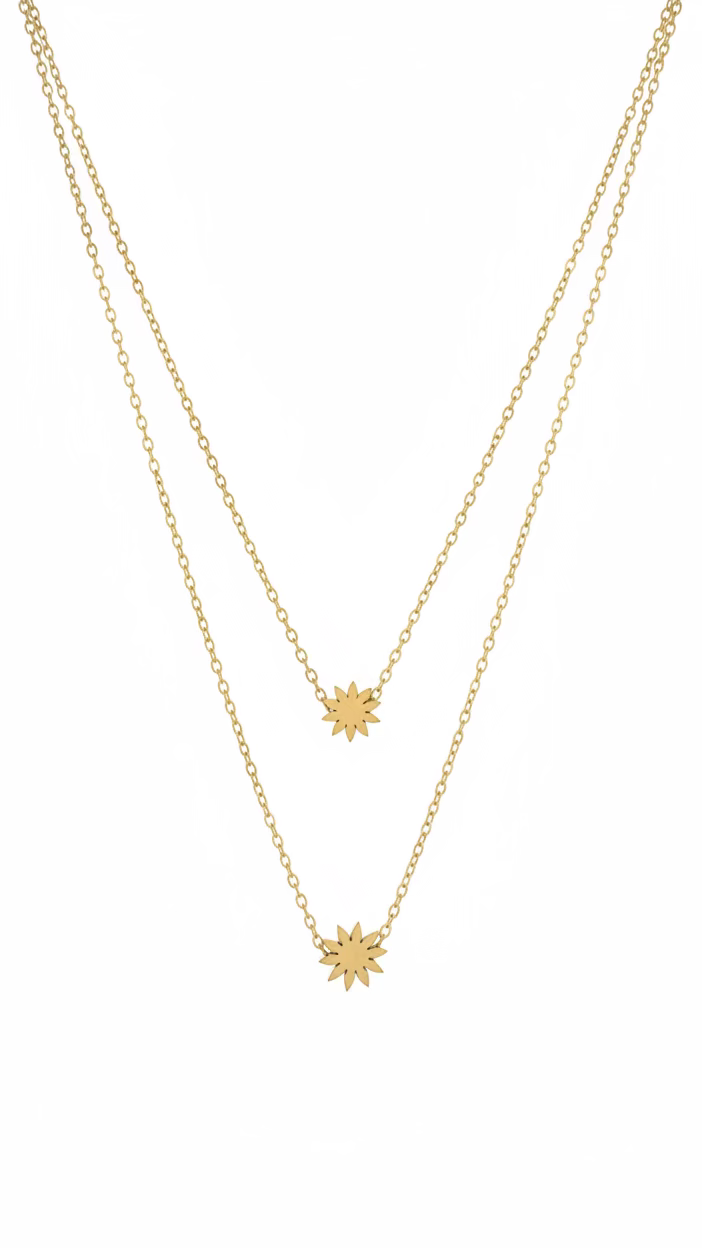 Double-Layer Sun Charm Necklace | Minimalist Celestial Jewelry | Anti-Tarnish Stainless Steel