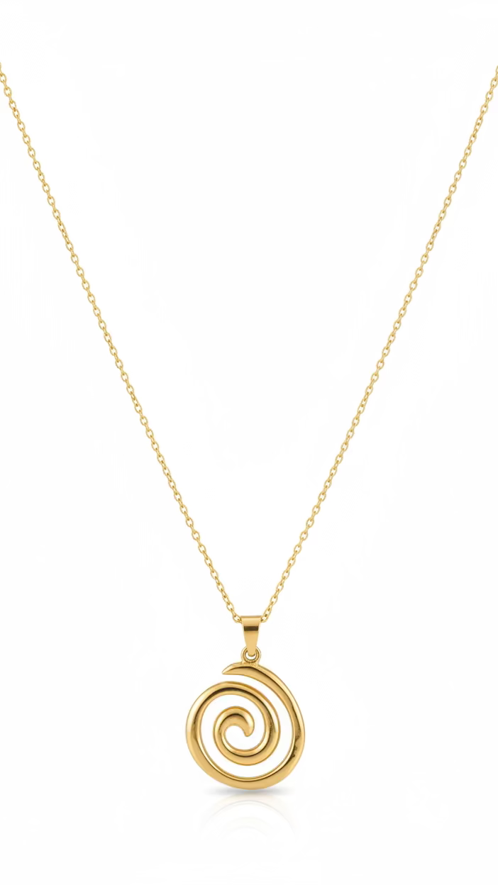 Gold-Tone Spiral Pendant Necklace | Minimalist Swirl Charm Jewelry | Anti-Tarnish Stainless Steel