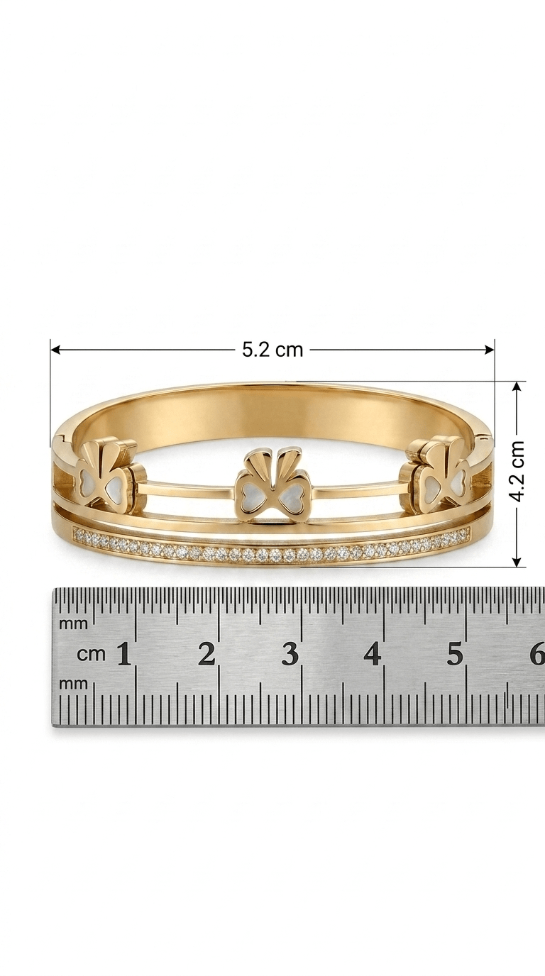 Anti- Tarnished Gold Clover Bangle Bracelet with Pavé Accents | Women's Luxury Jewelry - rykardia