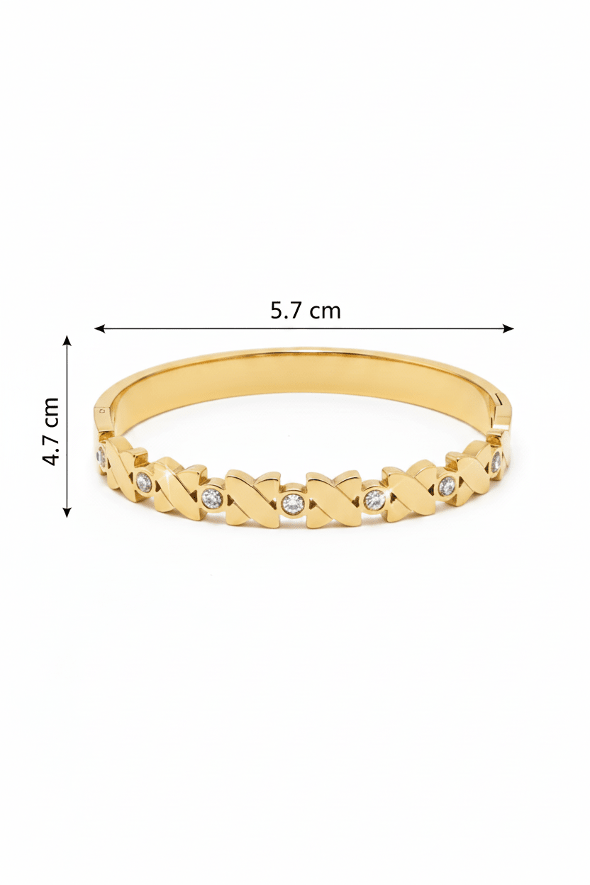 Gold-Plated Stainless Steel X-Link Crystal Bangle Bracelet - rykardia
