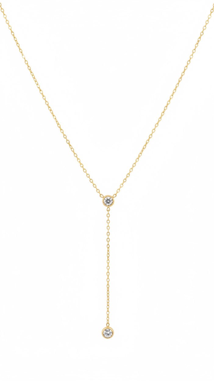 Gold Y-Drop Necklace | Anti-Tarnish Minimalist Crystal Jewelry - rykardia