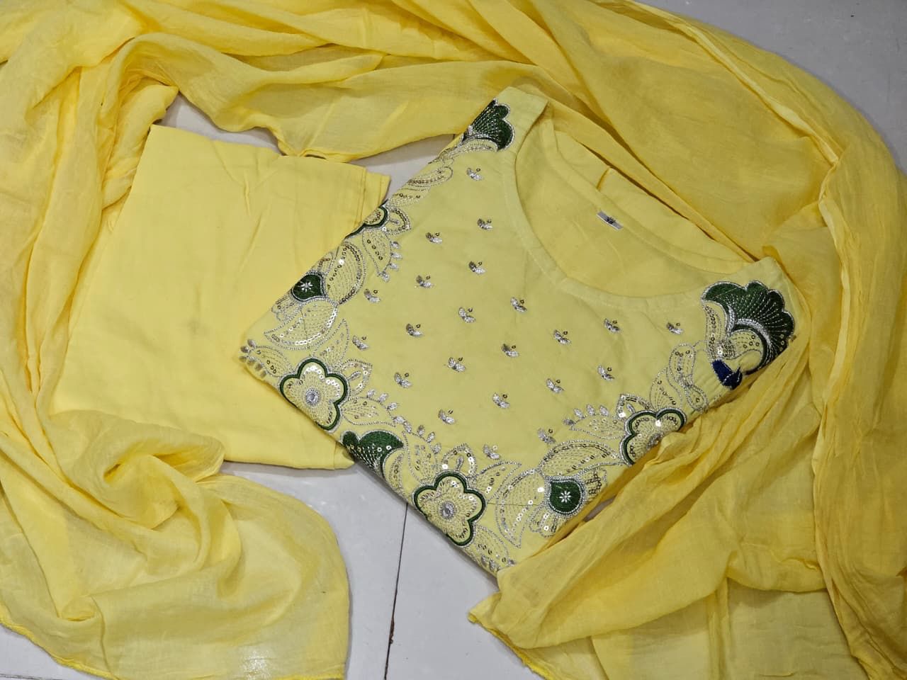 Sun - Kissed Yellow Embroidered Anarkali Set - 3 - Piece Festive Collection - rykardia