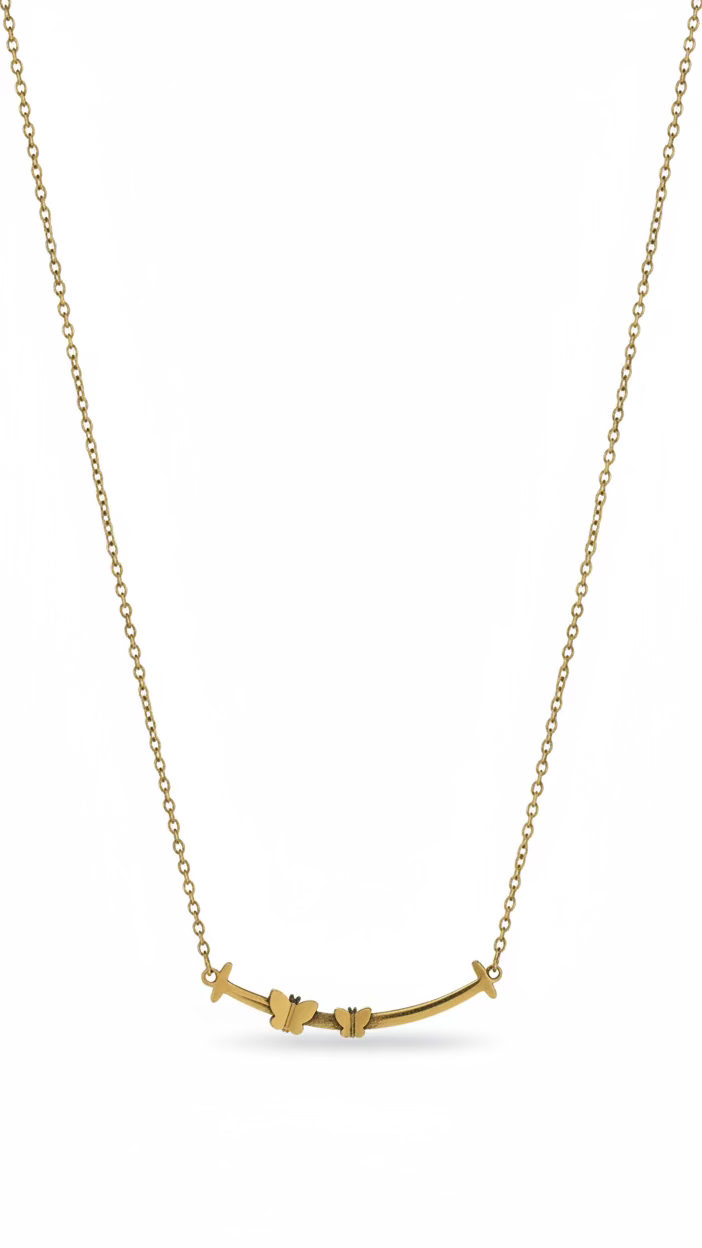 Anti-Tarnish Butterfly Smile Bar Necklace | Minimalist Curved Pendant Jewelry