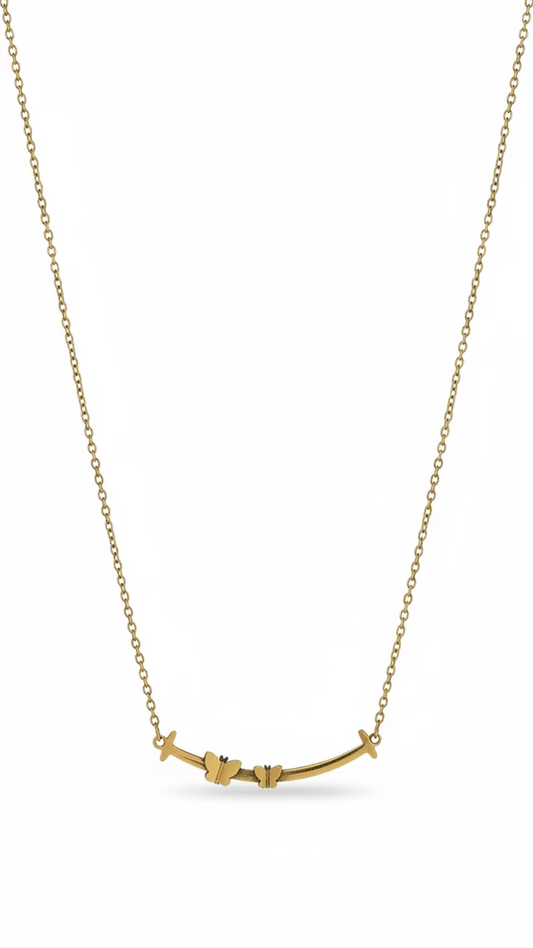 Anti-Tarnish Butterfly Smile Bar Necklace | Minimalist Curved Pendant Jewelry