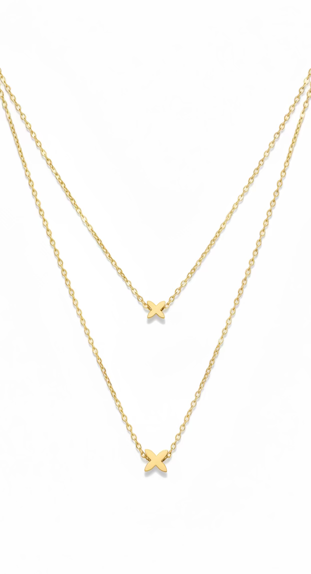 Anti-Tarnish Double-Layer X-Charm Necklace | Minimalist Layered Stainless Steel Jewelry