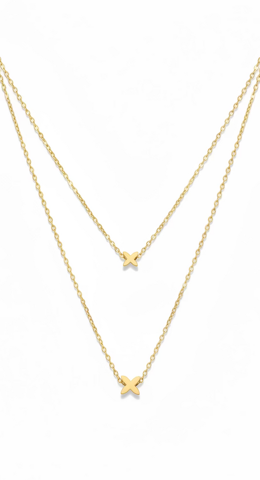 Anti-Tarnish Double-Layer X-Charm Necklace | Minimalist Layered Stainless Steel Jewelry