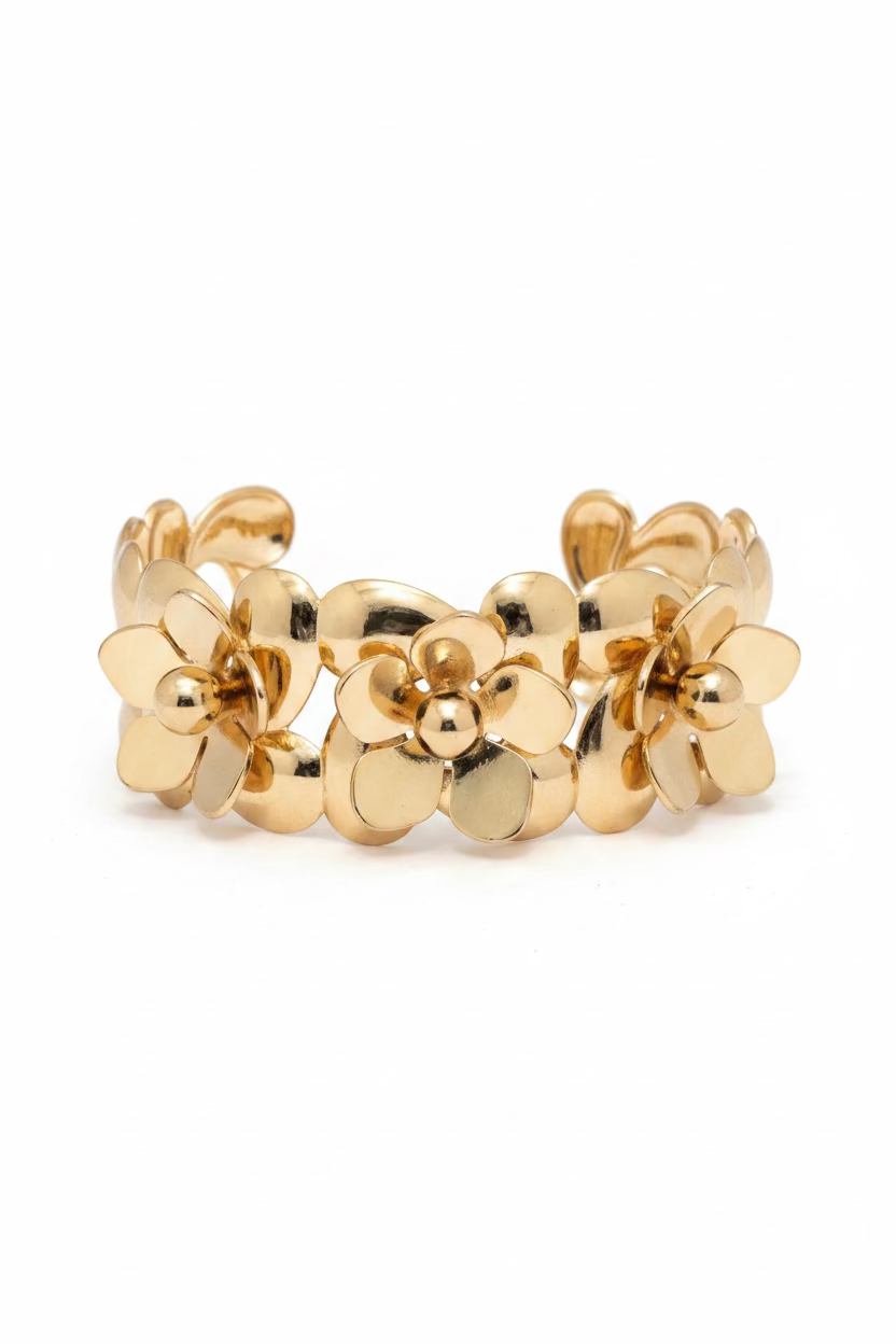 Anti-Tarnish Floral Statement Cuff Bracelet | Elegant Petal Design Jewelry