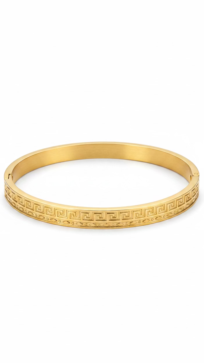 Anti-Tarnish Greek Key Bangle Bracelet | Minimalist Geometric Stainless Steel Jewelry