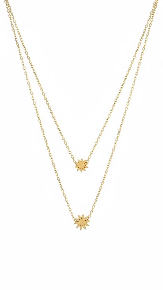 Double-Layer Sun Charm Necklace | Minimalist Celestial Jewelry | Anti-Tarnish Stainless Steel