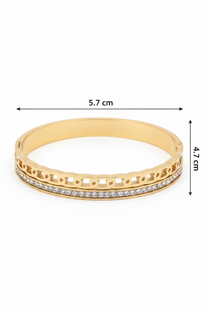 Gold-Plated Filigree Hinged Bangle | Stainless Steel Crystal Bracelet
