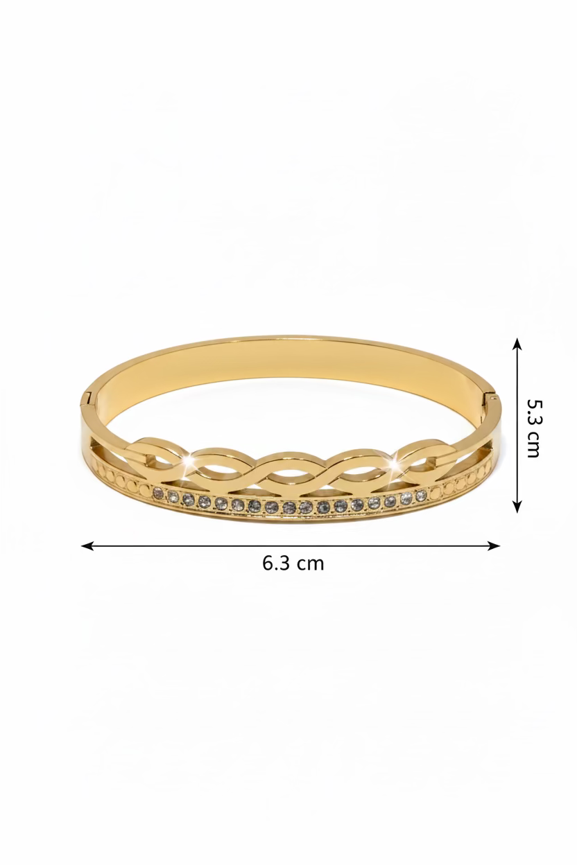 Gold-Plated Infinity Crystal Bangle | Stainless Steel Jewelry