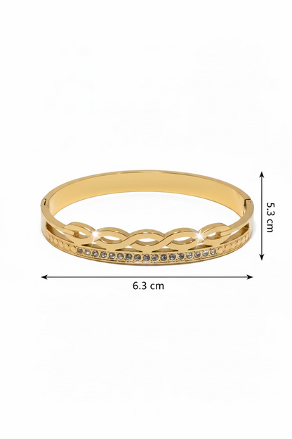 Gold-Plated Infinity Crystal Bangle | Stainless Steel Jewelry