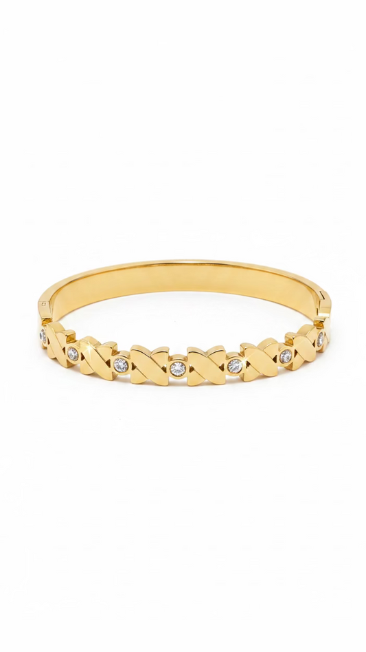 Gold-Plated Stainless Steel X-Link Crystal Bangle Bracelet