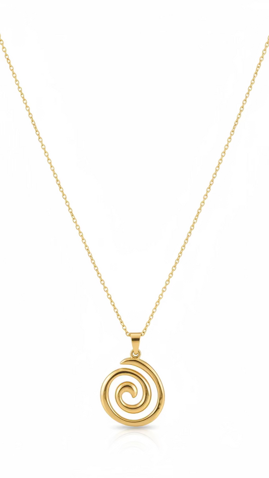 Gold-Tone Spiral Pendant Necklace | Minimalist Swirl Charm Jewelry | Anti-Tarnish Stainless Steel