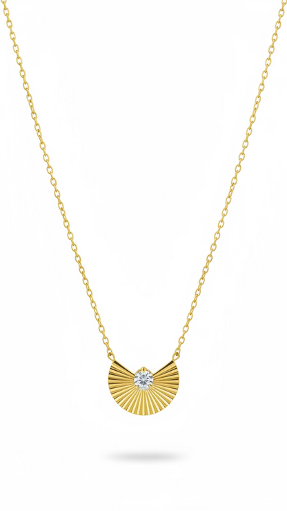 Gold Fan Pendant Necklace | Anti-Tarnish Crystal Minimalist Jewelry