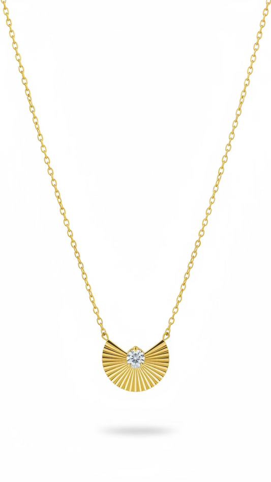 Gold Fan Pendant Necklace | Anti-Tarnish Crystal Minimalist Jewelry