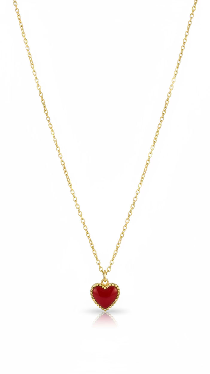 Gold Heart Pendant Necklace | Dainty Red Heart Jewelry for Her