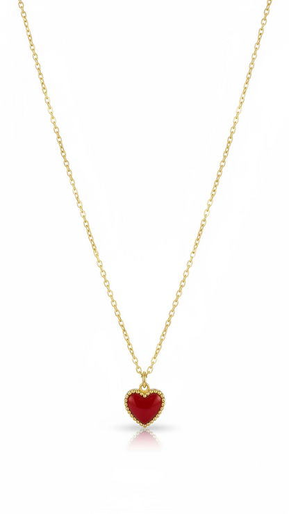 Gold Heart Pendant Necklace | Dainty Red Heart Jewelry for Her