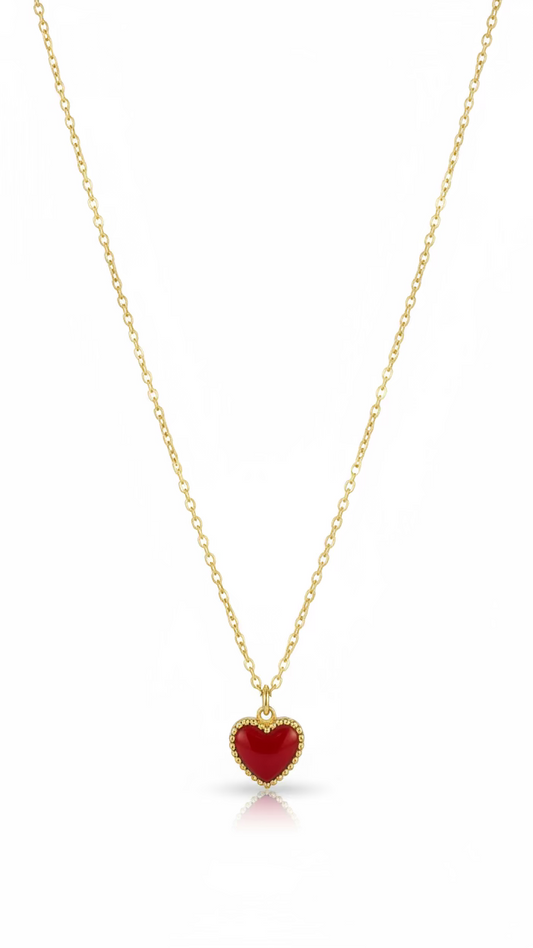 Gold Heart Pendant Necklace | Dainty Red Heart Jewelry for Her
