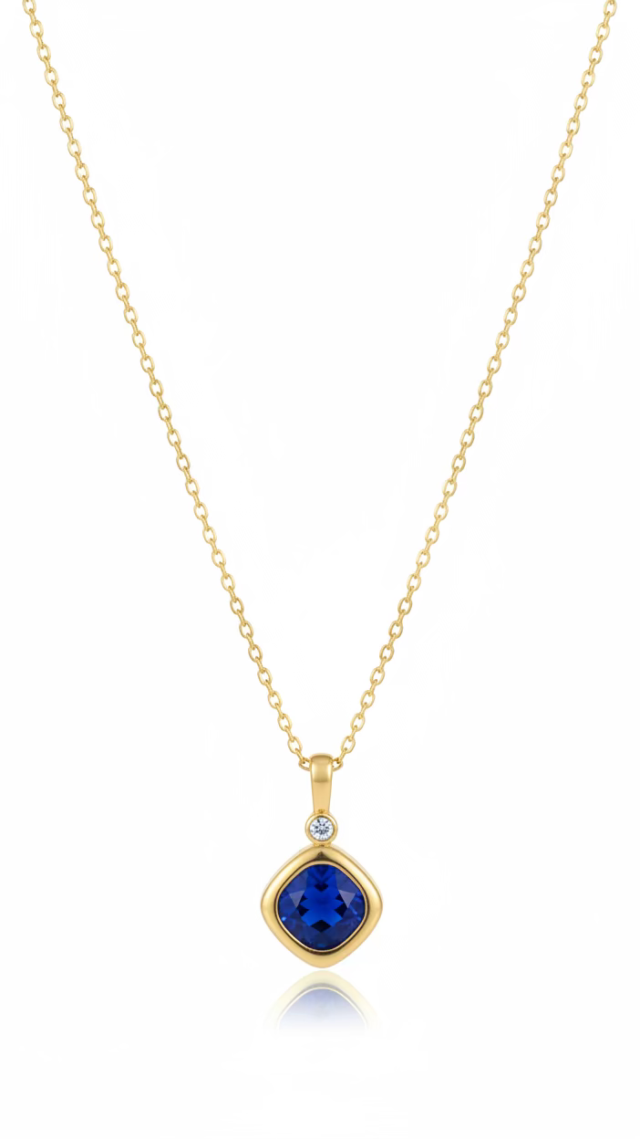 Gold Sapphire Pendant Necklace | Anti-Tarnish Minimalist Jewelry