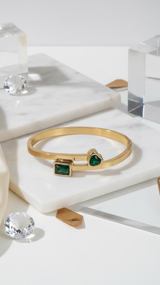 Gold-Plated Stainless Steel Minimalist Bangle with Gemstone Accents
