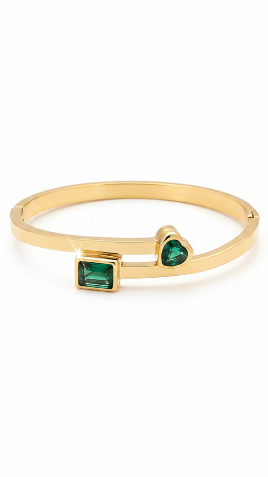 Gold-Plated Stainless Steel Minimalist Bangle with Gemstone Accents