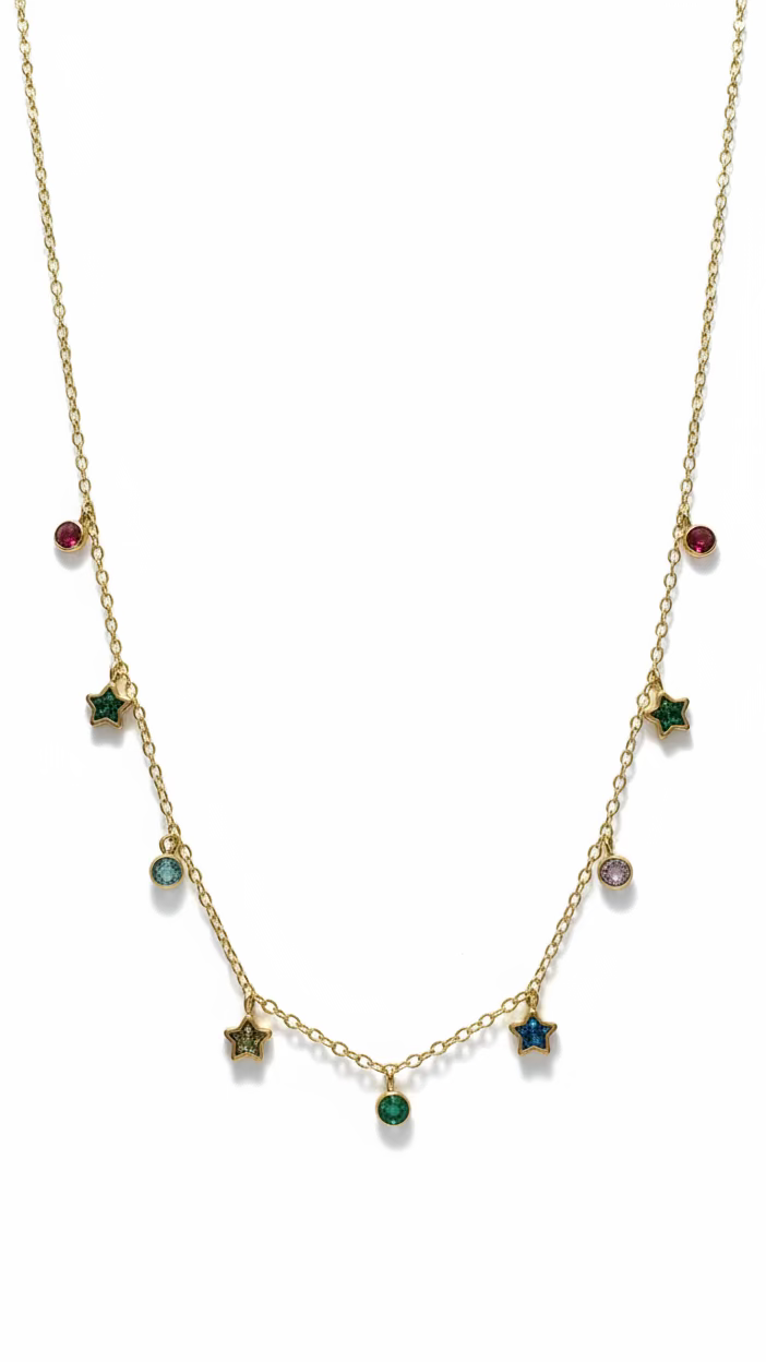 Multi-Charm Necklace | Dainty Star & Crystal Pendant Jewelry | Anti-Tarnish Stainless Steel