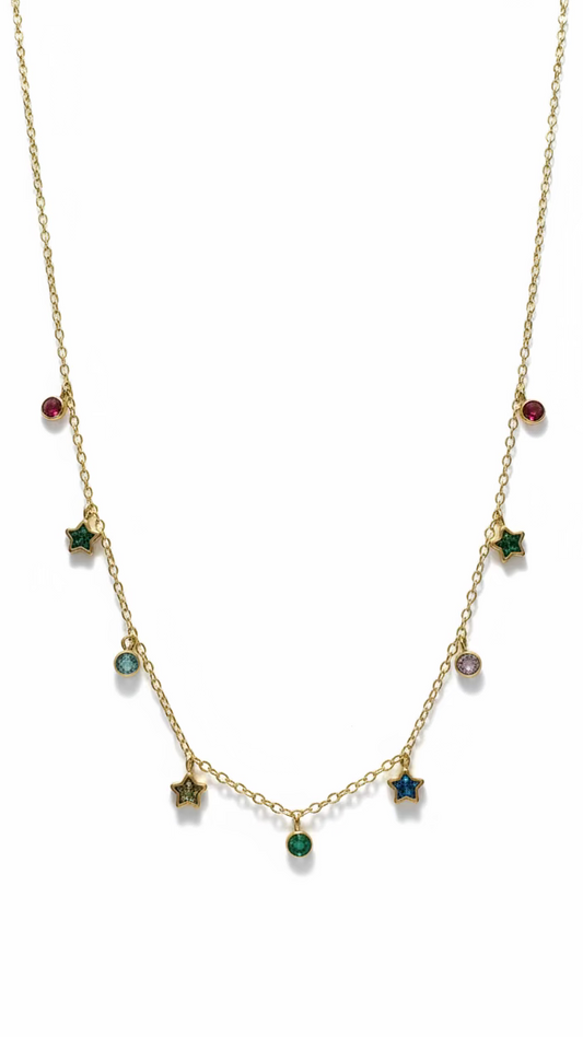 Multi-Charm Necklace | Dainty Star & Crystal Pendant Jewelry | Anti-Tarnish Stainless Steel