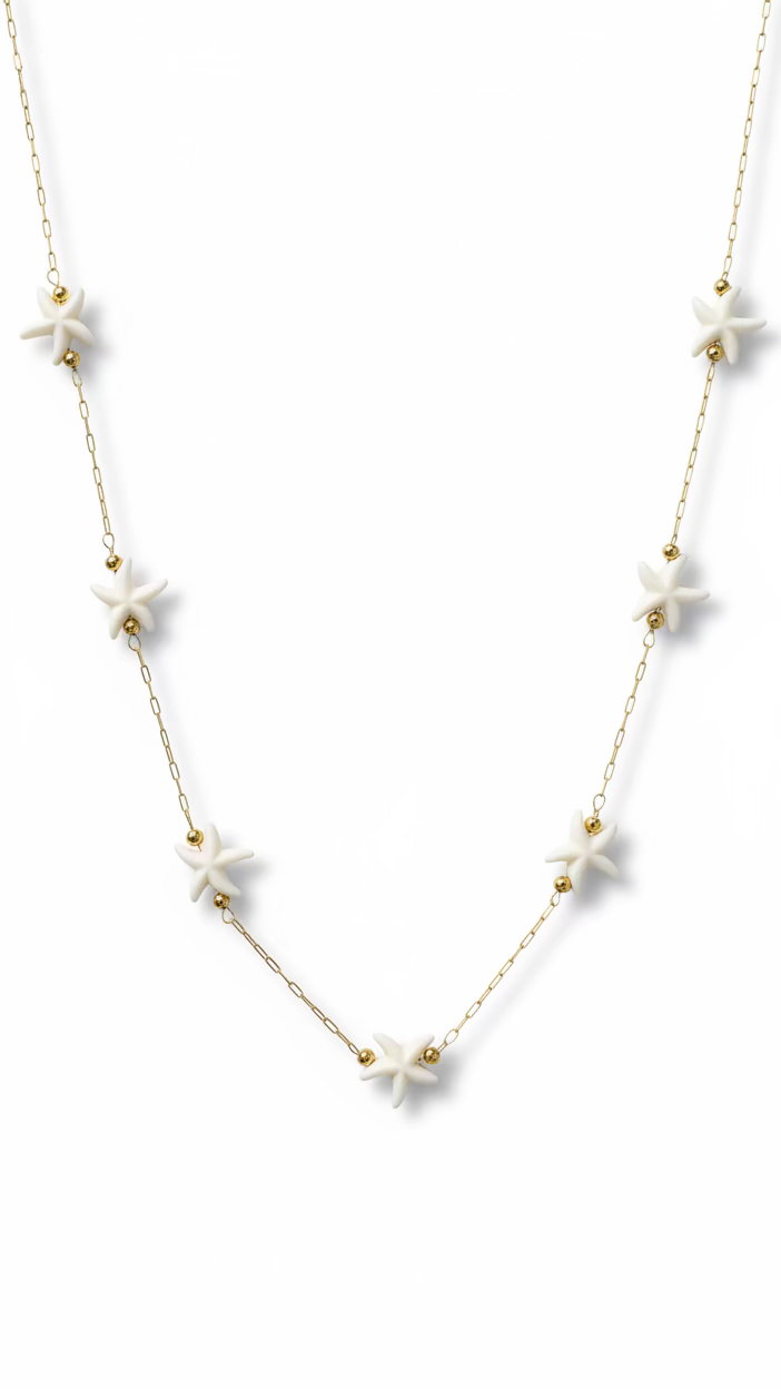 Star Charm Necklace | Dainty White Star Station Jewelry | Minimalist Beach-Inspired Chain
