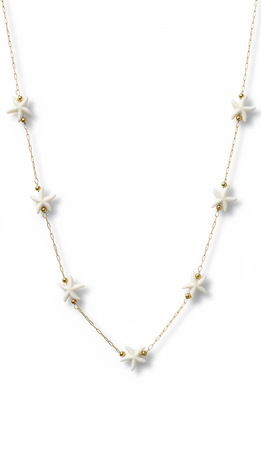 Star Charm Necklace | Dainty White Star Station Jewelry | Minimalist Beach-Inspired Chain