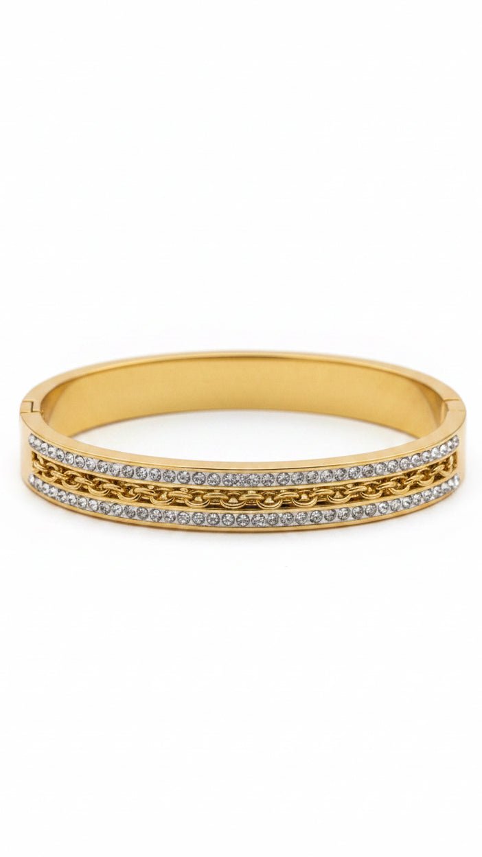 Anti-Tarnish Crystal Chain-Link Bangle Bracelet | Luxury Statement Jewelry - rykardia