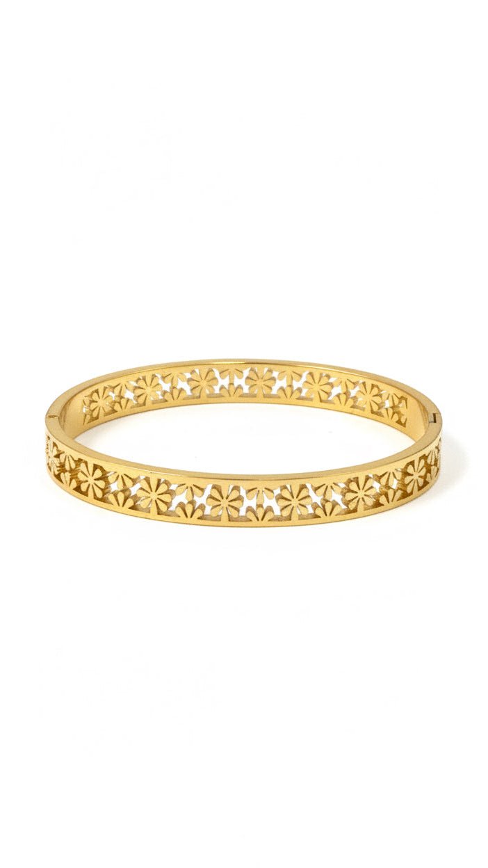 Anti-Tarnish Floral Cut-Out Bangle Bracelet | Minimalist Stainless Steel Jewelry - rykardia