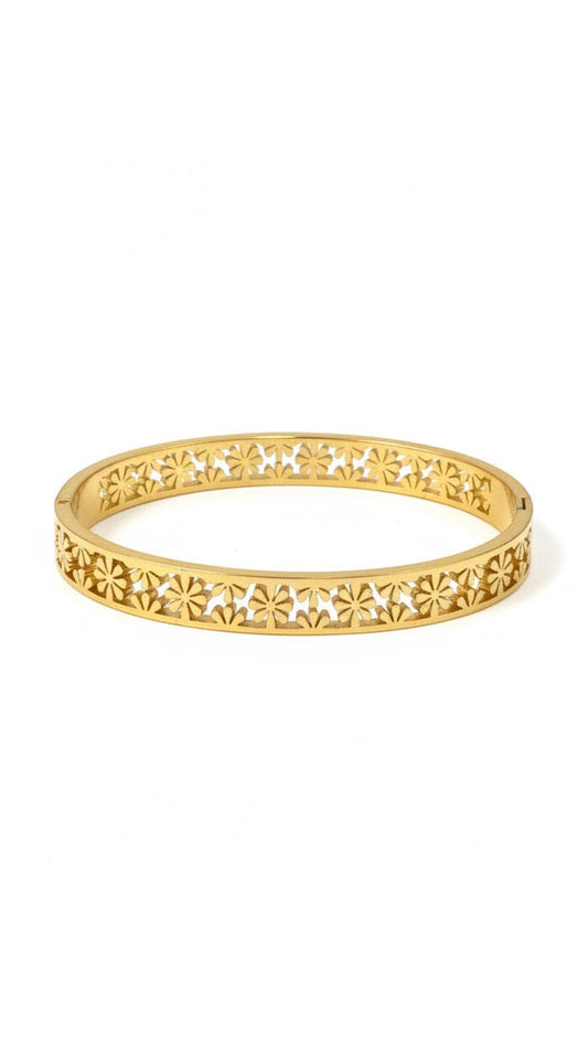 Anti-Tarnish Floral Cut-Out Bangle Bracelet | Minimalist Stainless Steel Jewelry - rykardia