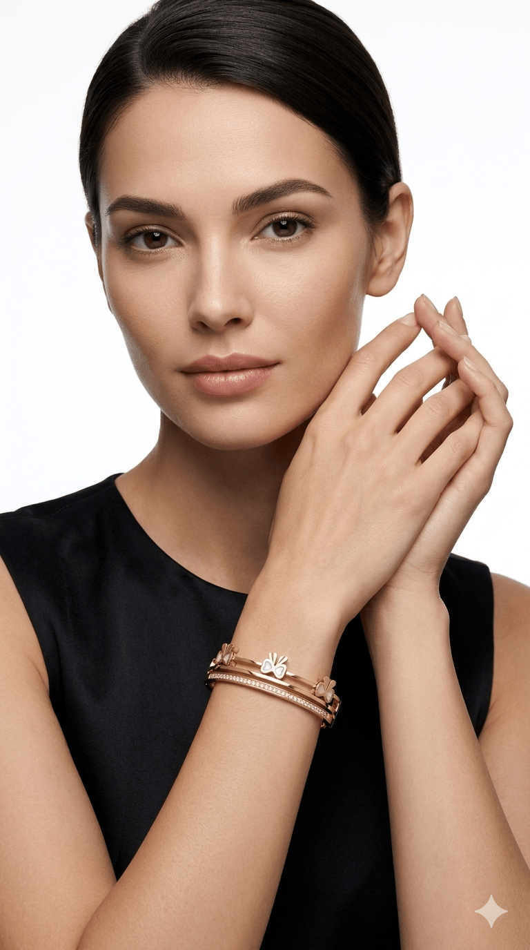 Anti- Tarnished Gold Clover Bangle Bracelet with Pavé Accents | Women's Luxury Jewelry - rykardia