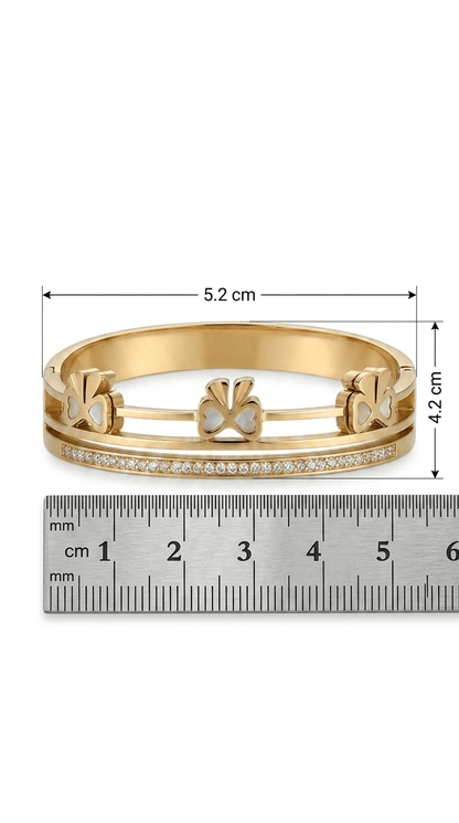 Anti- Tarnished Gold Clover Bangle Bracelet with Pavé Accents | Women's Luxury Jewelry - rykardia