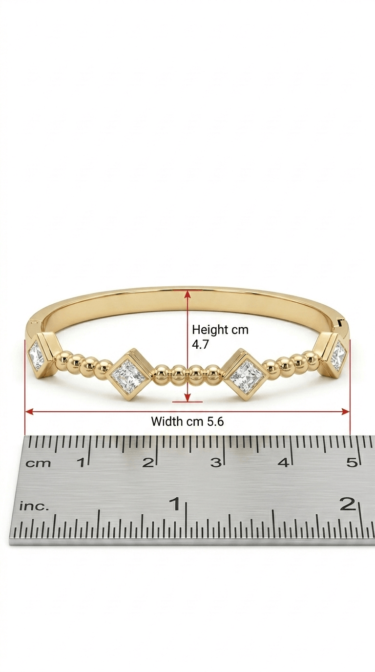 Anti - Tarnished Gold-Plated Princess-Cut Diamond Accent Geometric Beaded Bangle - rykardia