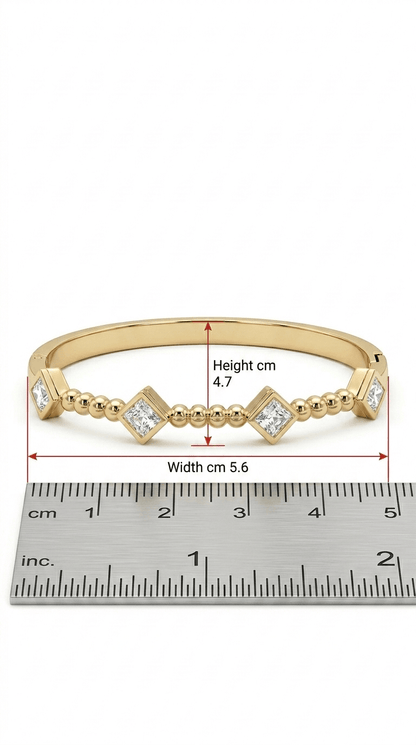 Anti - Tarnished Gold-Plated Princess-Cut Diamond Accent Geometric Beaded Bangle - rykardia