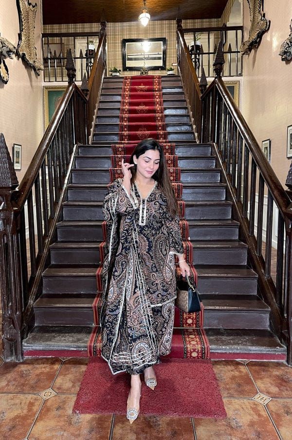 Black Paisley Print Cotton Suit Set - rykardia