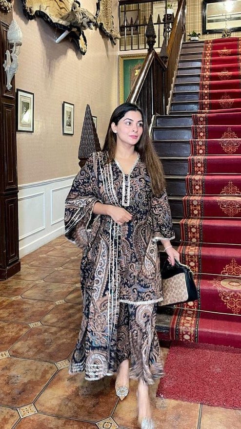 Black Paisley Print Cotton Suit Set - rykardia