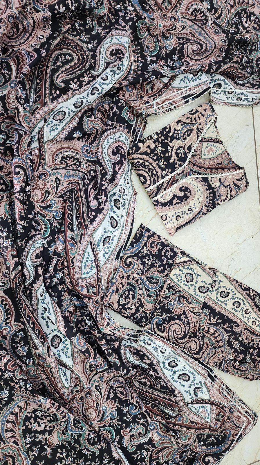 Black Paisley Print Cotton Suit Set - rykardia