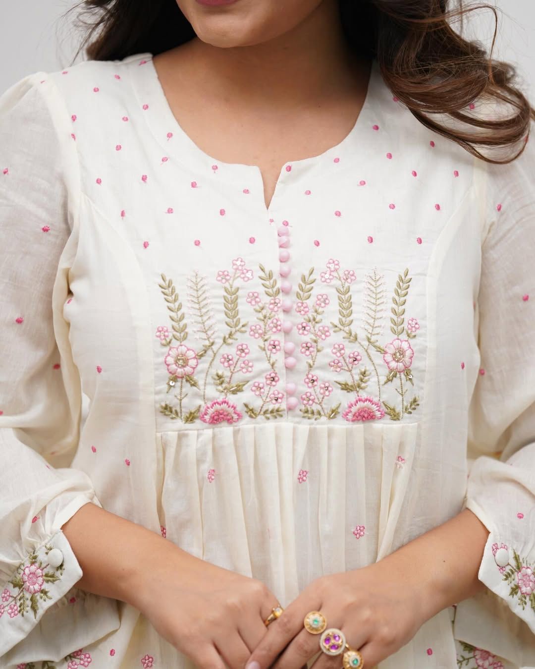 Embroidered Cotton Anarkali Set with Scalloped Dupatta - rykardia