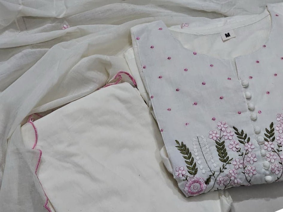 Embroidered Cotton Anarkali Set with Scalloped Dupatta - rykardia