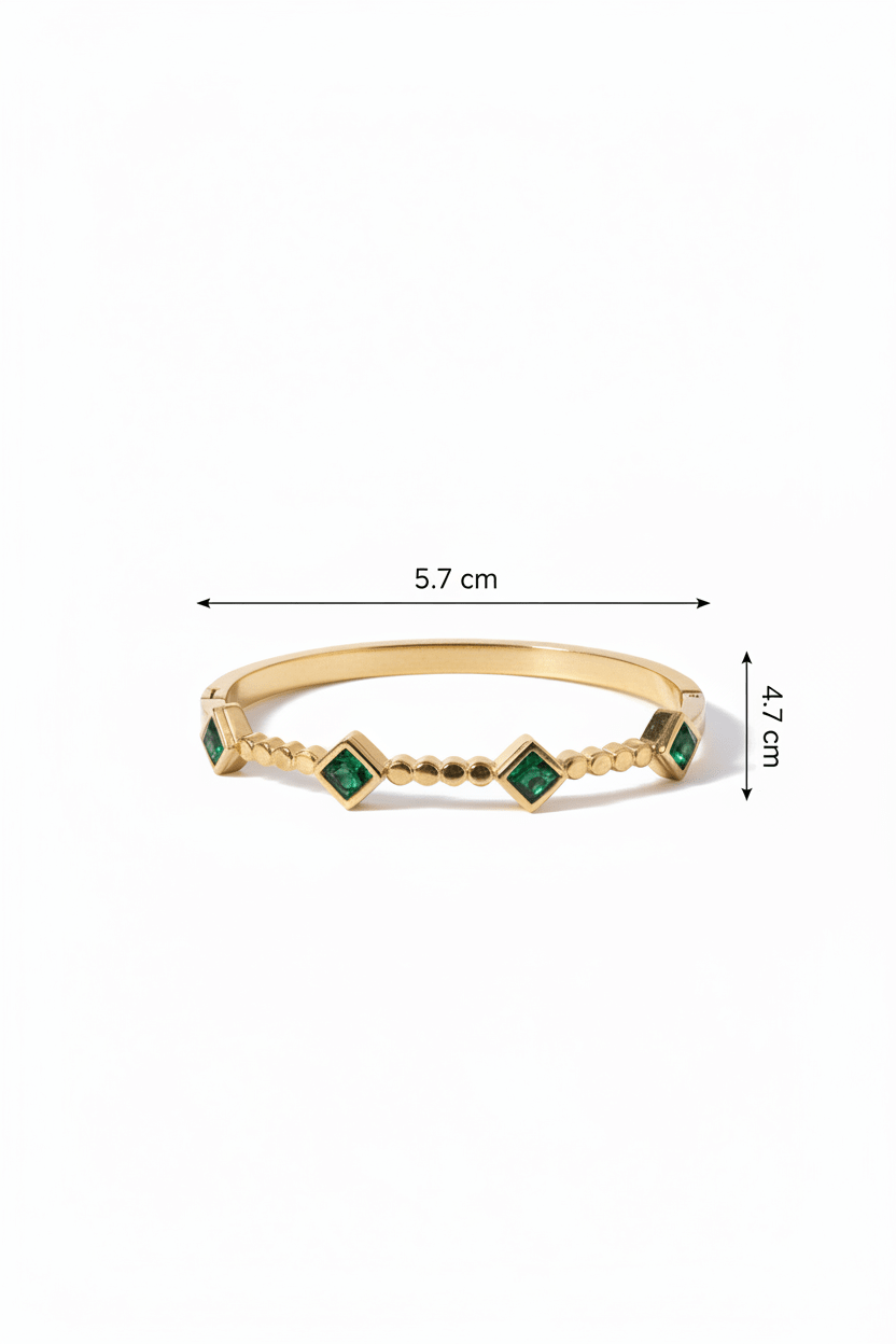 Emerald Square Station Bangle Bracelet - Gold Plated Stainless Steel - rykardia