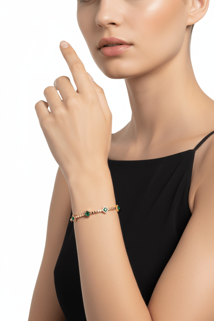 Emerald Square Station Bangle Bracelet - Gold Plated Stainless Steel - rykardia