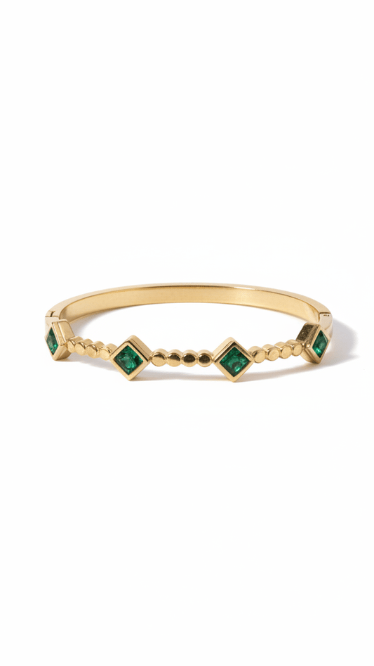 Emerald Square Station Bangle Bracelet - Gold Plated Stainless Steel - rykardia