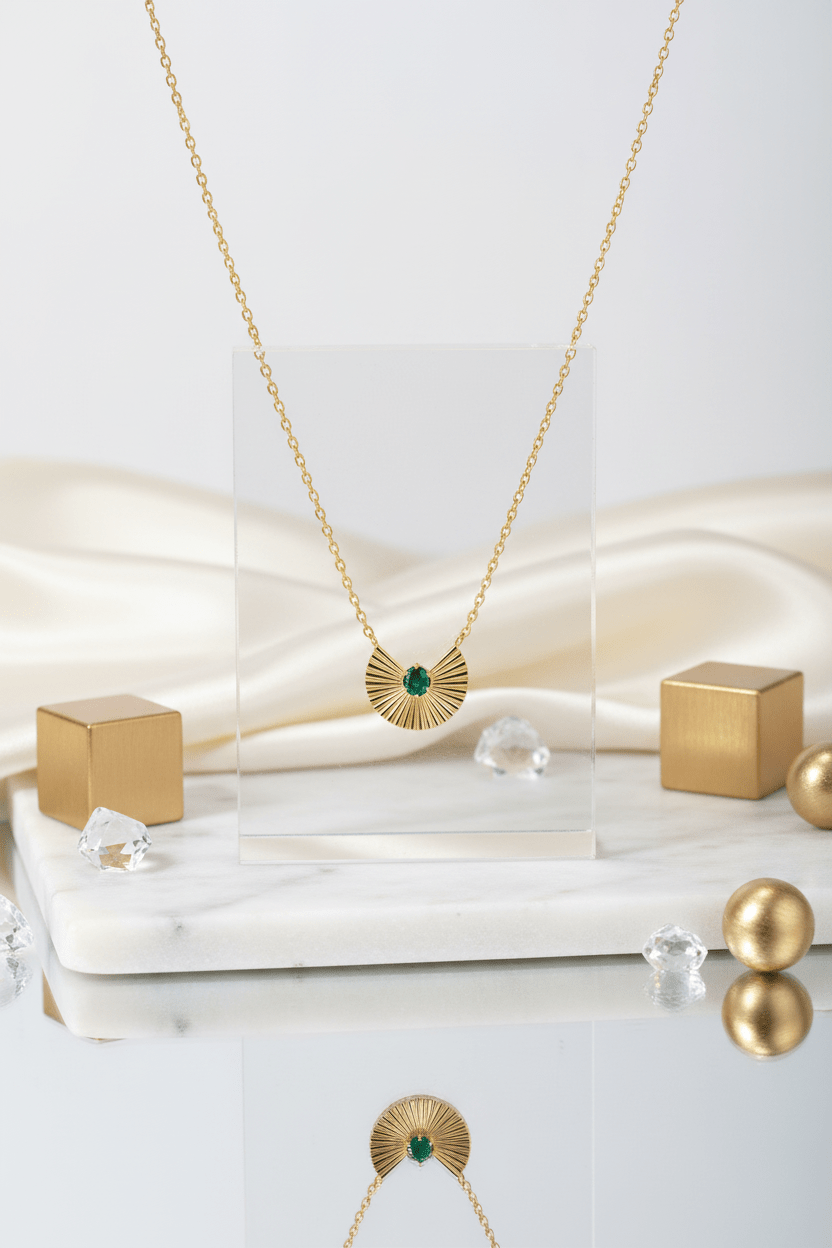 Gold Fan Pendant Necklace | Anti-Tarnish Stainless Steel Jewelry - rykardia