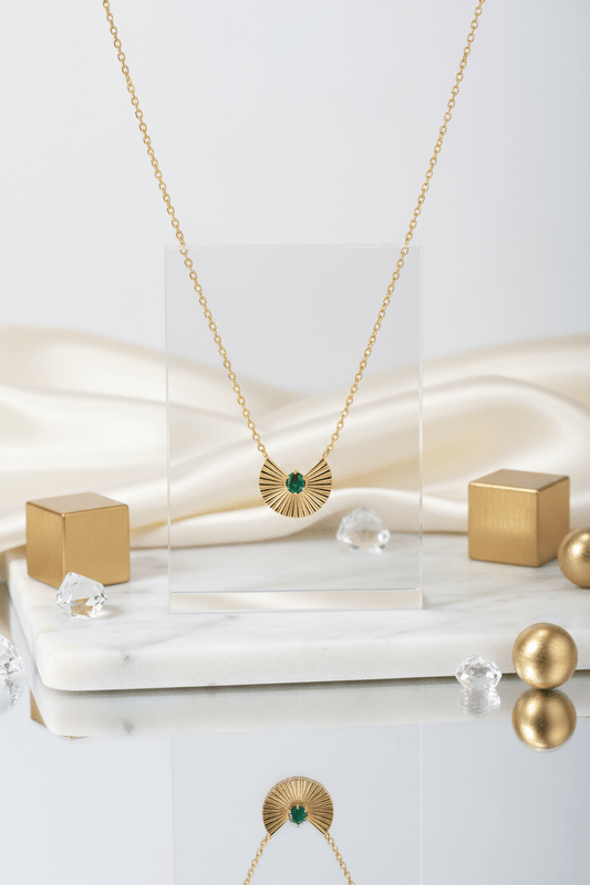 Gold Fan Pendant Necklace | Anti-Tarnish Stainless Steel Jewelry - rykardia