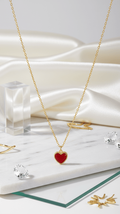 Gold Heart Pendant Necklace | Dainty Red Heart Jewelry for Her - rykardia