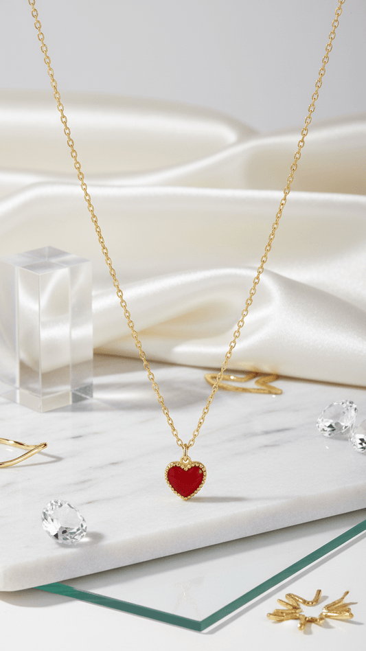 Gold Heart Pendant Necklace | Dainty Red Heart Jewelry for Her - rykardia